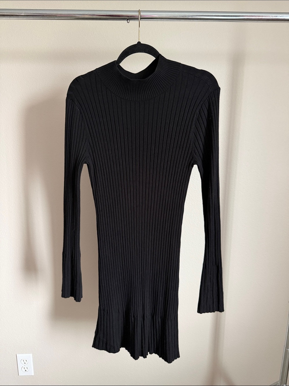 Halogen Black Ribbed Mock Neck Long Sleeve Dress